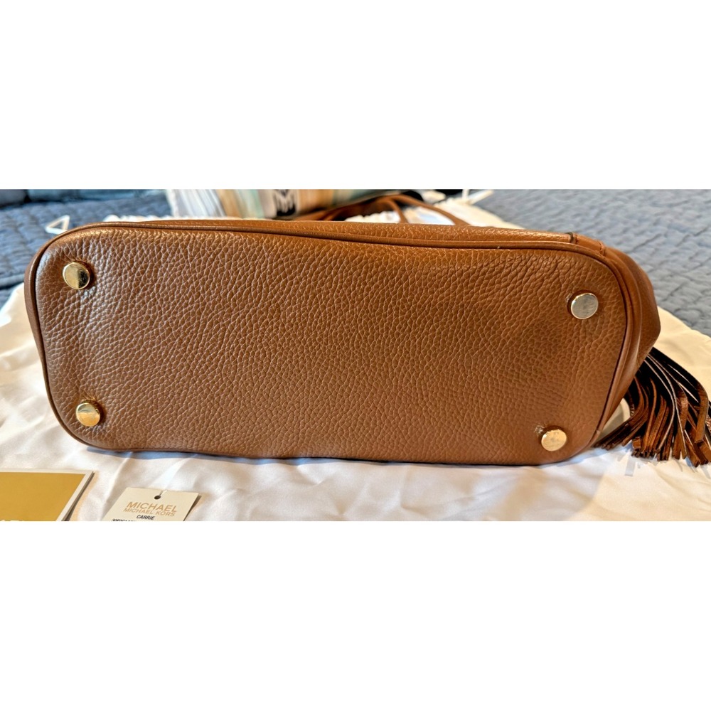 Michael Kors Carrie Large Pebbled Leather Tote Bag Luggage Brown Gold Hardware - Picture 12 of 16